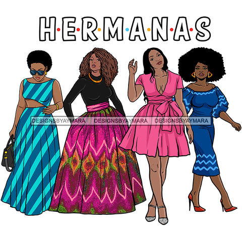 Hermanas Black Sistas Women Melanin Family Love Support SVG JPG PNG Vector Clipart Cricut Silhouette Cut Cutting