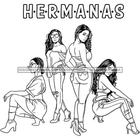 Hermanas Black Sistas Women Melanin Family Love Support SVG JPG PNG Vector Clipart Cricut Silhouette Cut Cutting