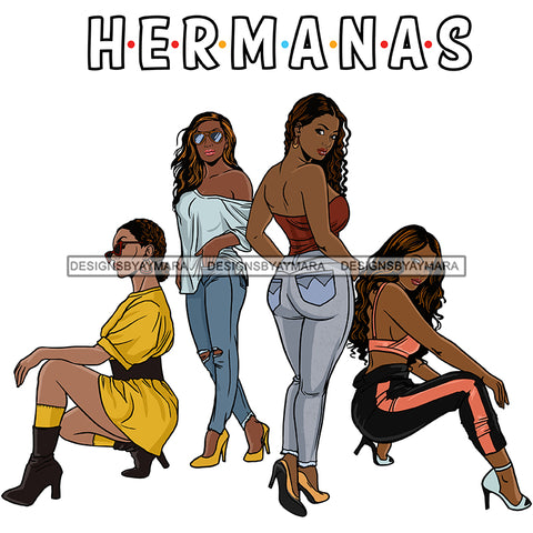Hermanas Black Sistas Women Melanin Family Love Support SVG JPG PNG Vector Clipart Cricut Silhouette Cut Cutting
