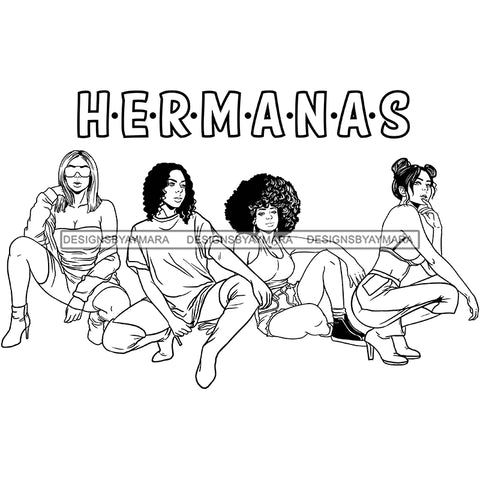 Hermanas Black Sistas Women Melanin Family Love Support SVG JPG PNG Vector Clipart Cricut Silhouette Cut Cutting