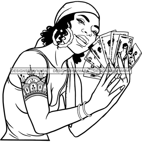 Sexy Gangster Diva Gangsta Woman Money Stack Headband Tattoo Bamboo Earrings Badass Hustler Hustling Savage Melanin Nubian Hipster Ghetto Street Girl SVG JPG PNG Vector Clipart Cricut Silhouette Cut Cutting