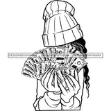 Sexy Gangster Diva Gangsta Woman Money Stack Covering Face Winter Hat Badass Hustler Hustling Savage Melanin Nubian Hipster Ghetto Street Girl SVG JPG PNG Vector Clipart Cricut Silhouette Cut Cutting