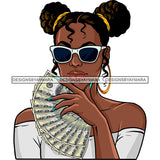 Sexy Gangster Diva Gangsta Woman Money Flying Tattoo Arm Sleeve Sunglasses Afro Puff Ponytails Badass Hustler Hustling Savage Melanin Nubian Hipster Ghetto Street Girl SVG JPG PNG Vector Clipart Cricut Silhouette Cut Cutting