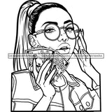 Sexy Gangster Diva Gangsta Woman Money Spread Messy Bun Glasses Badass Hustler Hustling Savage Melanin Nubian Hipster Ghetto Street Girl SVG JPG PNG Vector Clipart Cricut Silhouette Cut Cutting
