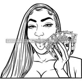 Sexy Gangster Diva Gangsta Caucasian Blonde Woman Holding Money Spread Badass Hustler Hustling Savage Hipster Ghetto Street Girl SVG JPG PNG Vector Clipart Cricut Silhouette Cut Cutting
