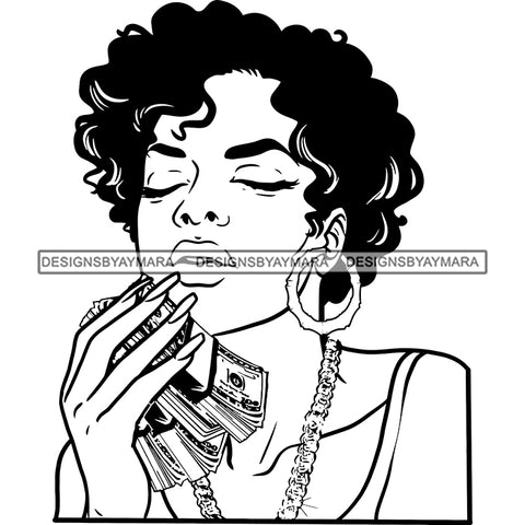 Sexy Gangster Diva Gangsta Woman Money Spread Badass Hustler Hustling Savage Melanin Nubian Hipster Ghetto Street Girl SVG JPG PNG Vector Clipart Cricut Silhouette Cut Cutting
