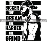 Sexy Black Man Profile Hustle Quote Glasses Backward Baseball Cap Fashion Style B/W SVG JPG PNG Vector Clipart Cricut Silhouette Cut Cutting