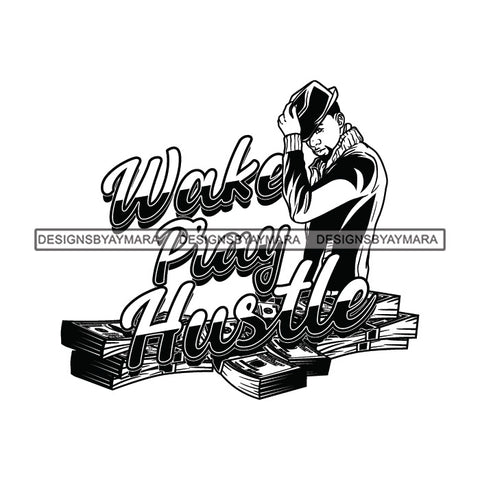 Sexy Black Man Hustle Quote Confident Wearing Sweater Holding Hat Fashion Style B/W SVG JPG PNG Vector Clipart Cricut Silhouette Cut Cutting