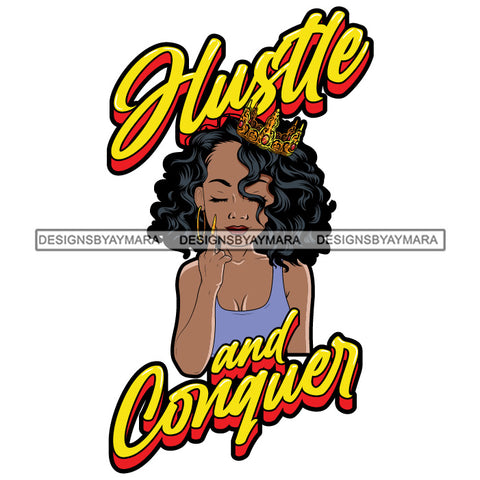 Sassy Afro Woman Hustle Money Quote Investment Business Crown Wavy Hairstyle SVG JPG PNG Vector Clipart Cricut Silhouette Cut Cutting