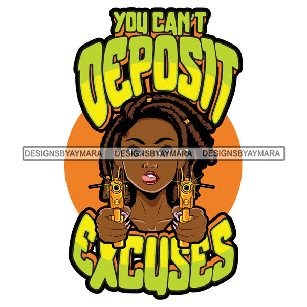 Sassy Afro Woman Hustle Money Quote Holding Guns Dreadlocks Hairstyle SVG JPG PNG Vector Clipart Cricut Silhouette Cut Cutting