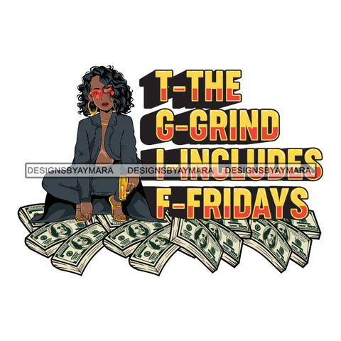 Sassy Afro Woman Hustle Money Quote Business Sunglasses Wavy Hairstyle SVG JPG PNG Vector Clipart Cricut Silhouette Cut Cutting