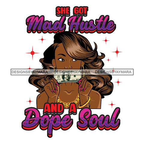 Sassy Afro Woman Hustle Money Quote Business Dollar Long Wavy Hairstyle SVG JPG PNG Vector Clipart Cricut Silhouette Cut Cutting