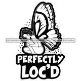 Pretty Afro Woman Butterfly Wings Love Locs Hairstyle Banner Illustration B/W SVG JPG PNG Vector Clipart Cricut Silhouette Cut Cutting
