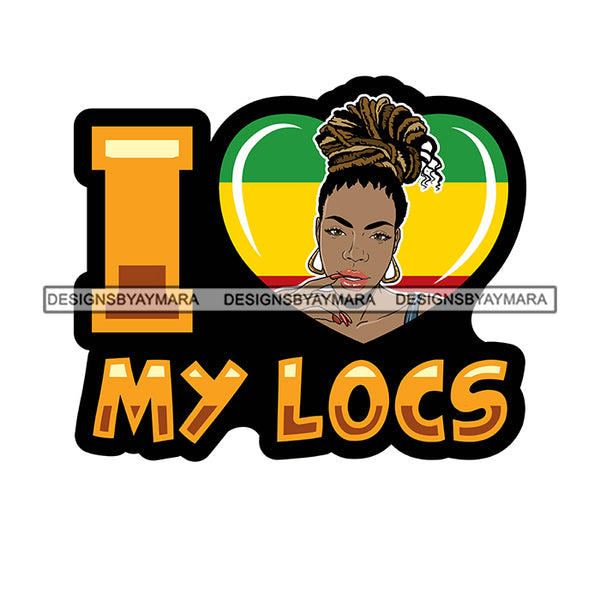Pretty Afro Woman Rasta Heart Love Locs Hairstyle White Background SVG JPG PNG Vector Clipart Cricut Silhouette Cut Cutting