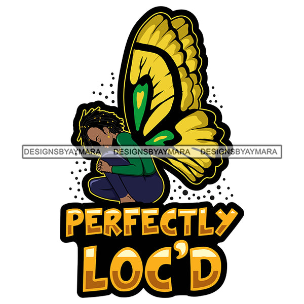 Pretty Afro Woman Butterfly Wings Love Locs Hairstyle White Background SVG JPG PNG Vector Clipart Cricut Silhouette Cut Cutting