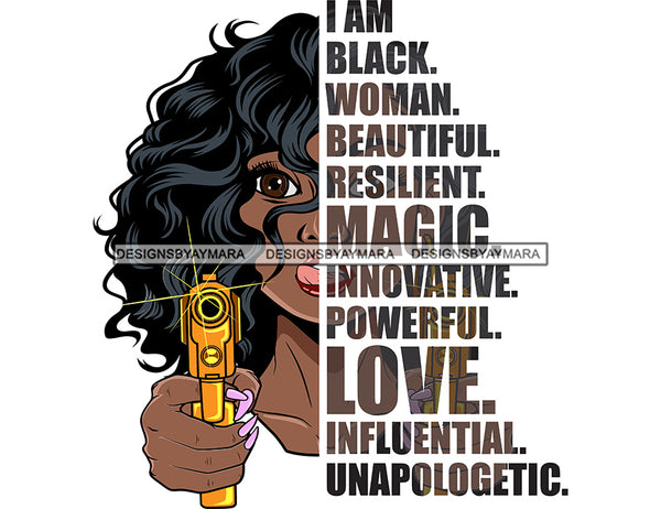 Black Diva Half Face Empowering Quotes I Am Fearless White Background SVG JPG PNG Vector Clipart Cricut Silhouette Cut Cutting
