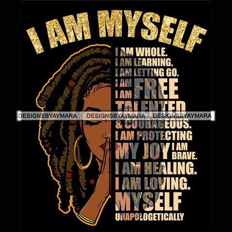 Black Diva Half Face Empowering Quotes I Am Blessed Black Background SVG JPG PNG Vector Clipart Cricut Silhouette Cut Cutting