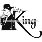 Sexy Black Man Profile King Crown Smoking Cigar Classic Hat Fashion Style B/W SVG JPG PNG Vector Clipart Cricut Silhouette Cut Cutting