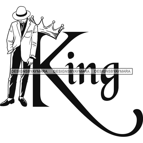 Sexy Black Man King Crown Confident Sophisticated Elegant Fashion Style B/W SVG JPG PNG Vector Clipart Cricut Silhouette Cut Cutting