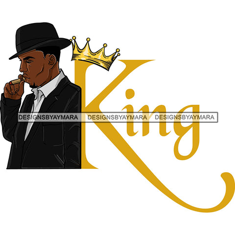 Sexy Black Man Profile King Crown Smoking Cigar Classic Hat Fashion Style SVG JPG PNG Vector Clipart Cricut Silhouette Cut Cutting