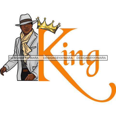 Sexy Black Man King Crown Smiling Confident Wearing Scarf Classic Hat Fashion Style SVG JPG PNG Vector Clipart Cricut Silhouette Cut Cutting