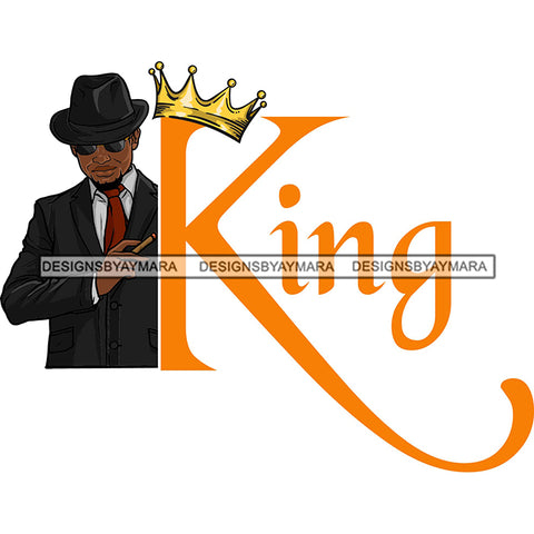 Sexy Black Man King Crown Gentleman Holding Cigar Vintage Hat Fashion Style SVG JPG PNG Vector Clipart Cricut Silhouette Cut Cutting