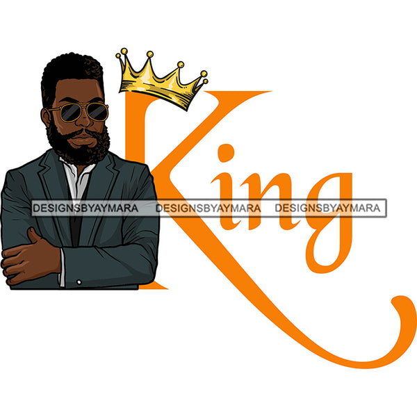 Sexy Black Man King Crown Handsome Bearded Sunglasses Business Fashion Style SVG JPG PNG Vector Clipart Cricut Silhouette Cut Cutting