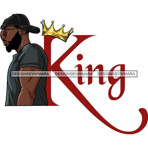 Sexy Black Man Profile King Crown Glasses Backward Baseball Cap Fashion Style SVG JPG PNG Vector Clipart Cricut Silhouette Cut Cutting