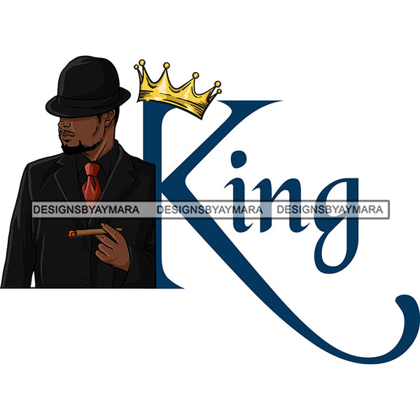 Sexy Black Man King Crown Holding Cigar Sophisticated Elegant Fashion Style SVG JPG PNG Vector Clipart Cricut Silhouette Cut Cutting