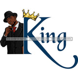 Sexy Black Man King Crown Sophisticated Holding Cigar Classic Hat Fashion Style SVG JPG PNG Vector Clipart Cricut Silhouette Cut Cutting