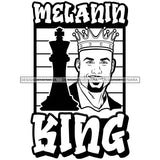 Melanin King Quote Afro Sexy Man Beard Mustache Crown Chess Game B/W SVG JPG PNG Vector Clipart Cricut Silhouette Cut Cutting