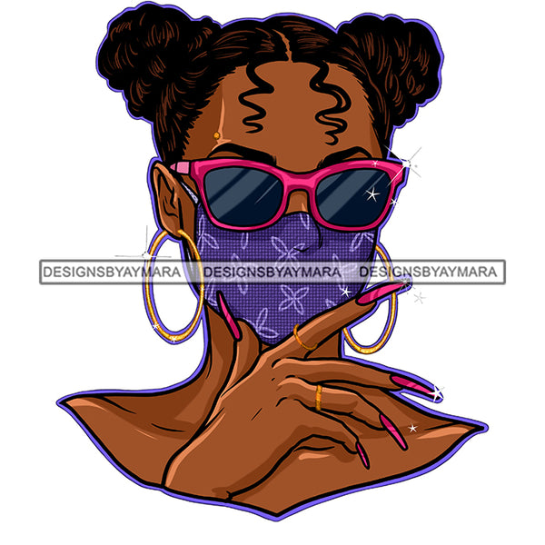 Black Woman Wearing Purple Flower Mask Mask Up JPG PNG  Clipart Cricut Silhouette Cut Cutting