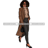 Black Diva Woman Walking With Long Coat Heels JPG PNG  Clipart Cricut Silhouette Cut Cutting