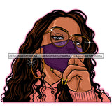 Black Woman With Long Hair Wearing Purple Mask Mask Up JPG PNG  Clipart Cricut Silhouette Cut Cutting