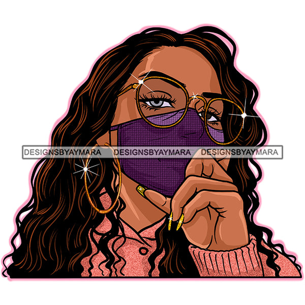 Black Woman With Long Hair Wearing Purple Mask Mask Up JPG PNG  Clipart Cricut Silhouette Cut Cutting