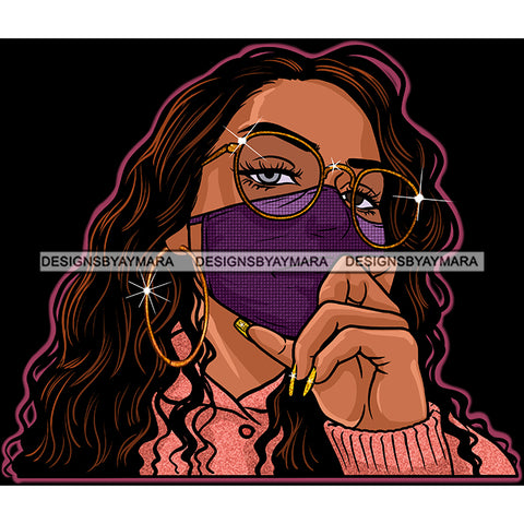 Black Woman With Long Hair Wearing Purple Mask Mask Up JPG PNG  Clipart Cricut Silhouette Cut Cutting