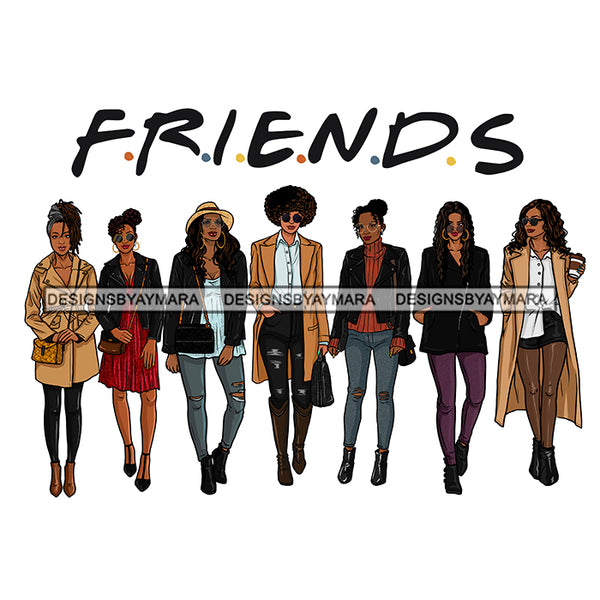 Black Women 7 Friends Ladies Stepping Out Skinny Jeans Afro Hair JPG PNG  Clipart Cricut Silhouette Cut Cutting