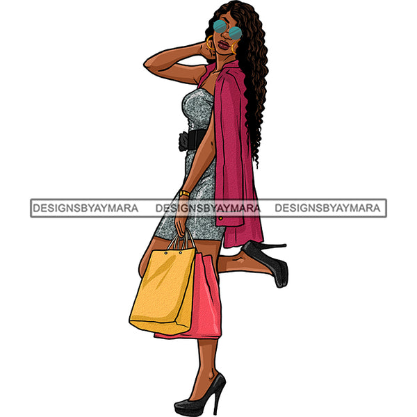 Black Woman Shopping Heels Diva Out Shopping JPG PNG  Clipart Cricut Silhouette Cut Cutting
