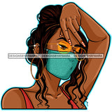 Black Woman With Wearing Blue Mask Mask Up JPG PNG  Clipart Cricut Silhouette Cut Cutting