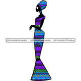 Black Silhouette Of Woman Wearing African Blue Print Dress And Headwrap  JPG PNG  Clipart Cricut Silhouette Cut Cutting