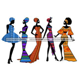Black Silhouette Of 5 Women Wearing African Prints And Headwrap  JPG PNG  Clipart Cricut Silhouette Cut Cutting