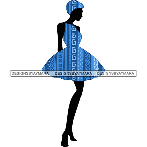 Black Silhouette Of  Woman Wearing Blue African Print And Headwrap  JPG PNG  Clipart Cricut Silhouette Cut Cutting