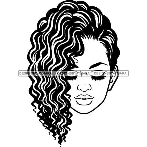Afro Black Woman Portrait Nubian Ebony B/W SVG JPG PNG Vector Clipart Cricut Silhouette Cut Cutting