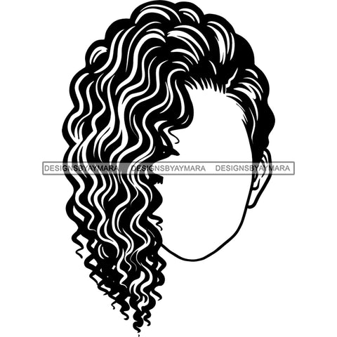 Afro Black Woman Portrait Faceless B/W SVG JPG PNG Vector Clipart Cricut Silhouette Cut Cutting