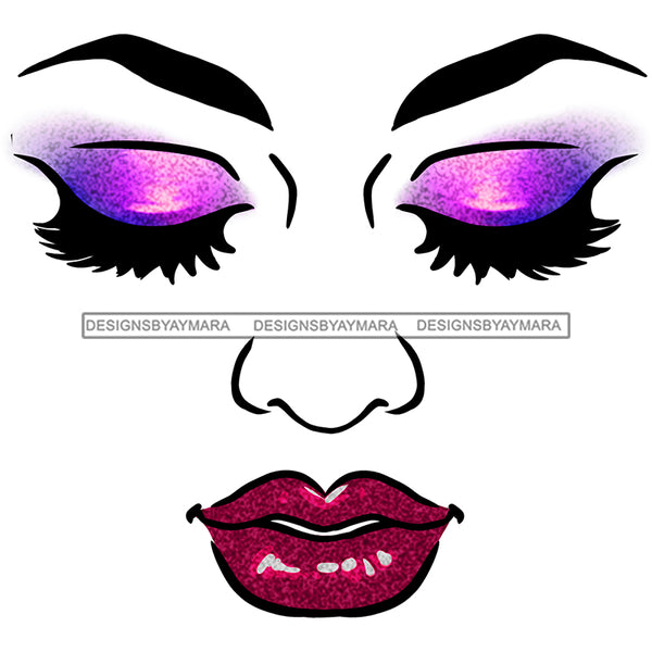 Woman Face Purple Eye Shadow Eyes Closed Red Lips JPG PNG  Clipart Cricut Silhouette Cut Cutting