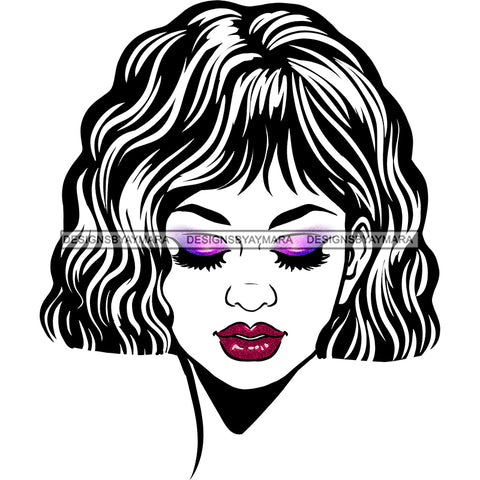 Woman Face Purple Eye Shadow Eyes Closed Red Lips Short Hair JPG PNG  Clipart Cricut Silhouette Cut Cutting