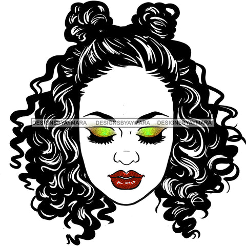 Woman Face Green Eye Shadow Eyes Closed Red Lips  Curly Hair JPG PNG  Clipart Cricut Silhouette Cut Cutting