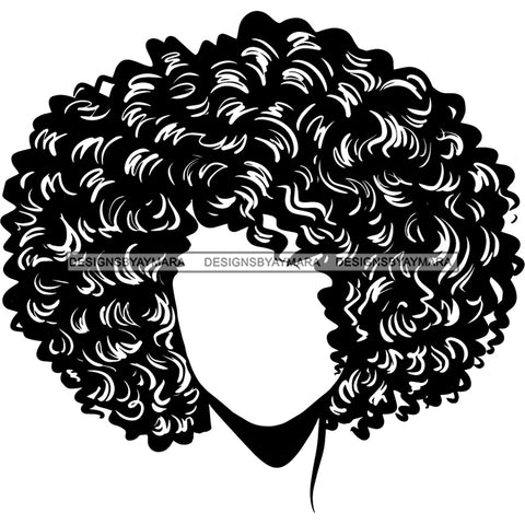 Afro Black Woman Portrait Faceless B/W SVG JPG PNG Vector Clipart Cricut Silhouette Cut Cutting