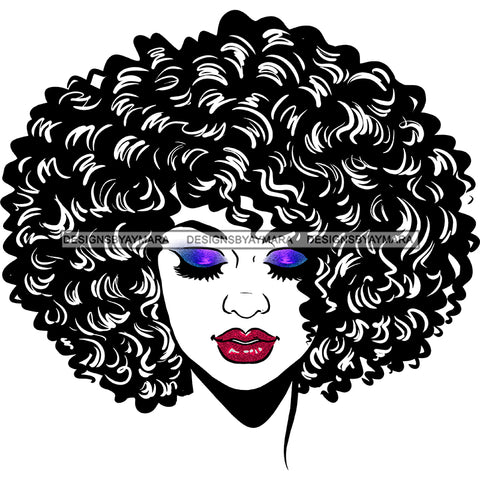 Woman Face Purple Eye Shadow Eyes Closed Red Lips  Curly Hair JPG PNG  Clipart Cricut Silhouette Cut Cutting