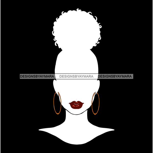 Woman Face Red Lips Hoop Earrings Afro Puff JPG PNG  Clipart Cricut Silhouette Cut Cutting
